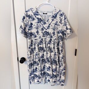 Cotton/Linen Toile de Jouy Babydoll Windmill Dress Size Medium NWT